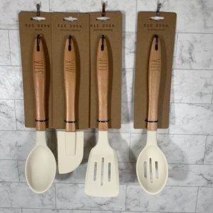 NWT Rae Dunn Kitchen Cooking Utensils white with wooden handle set of 4.
